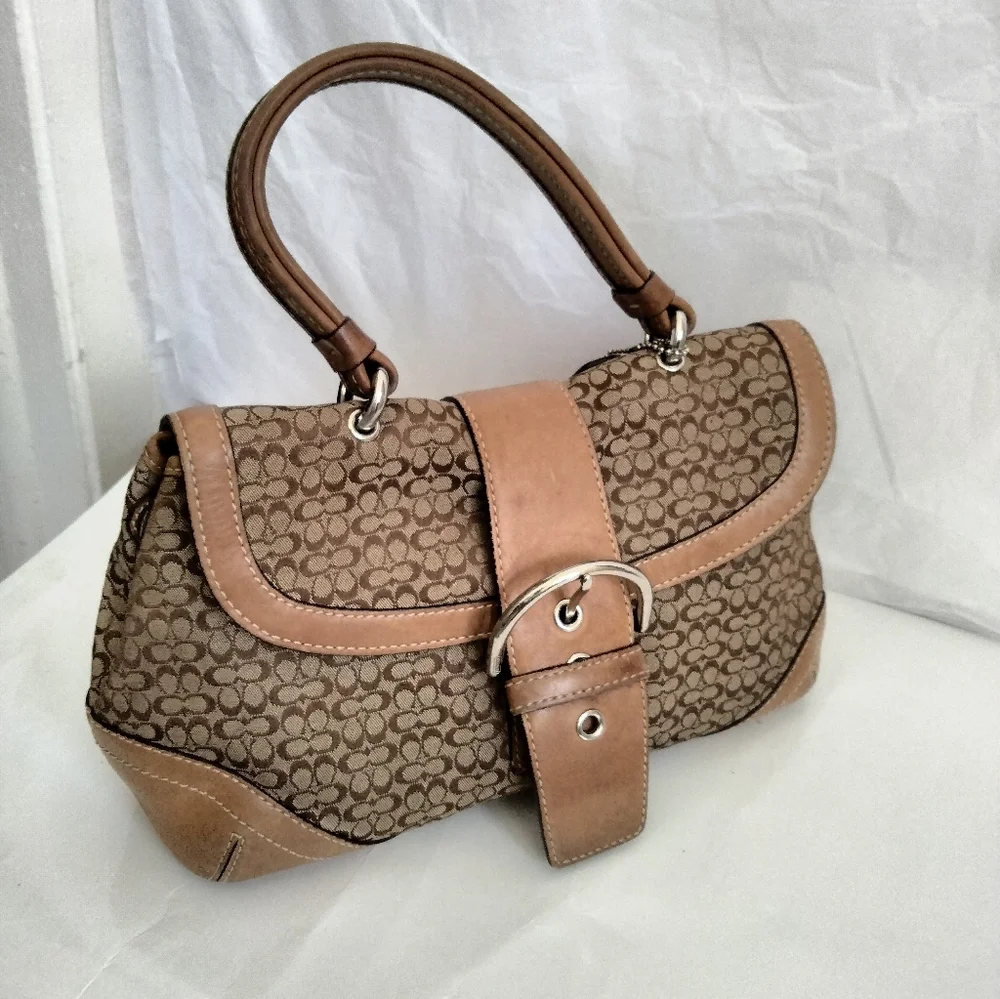 Vintage Coach  Leather canvas monogram Small Handbag - Picture 14 of 16